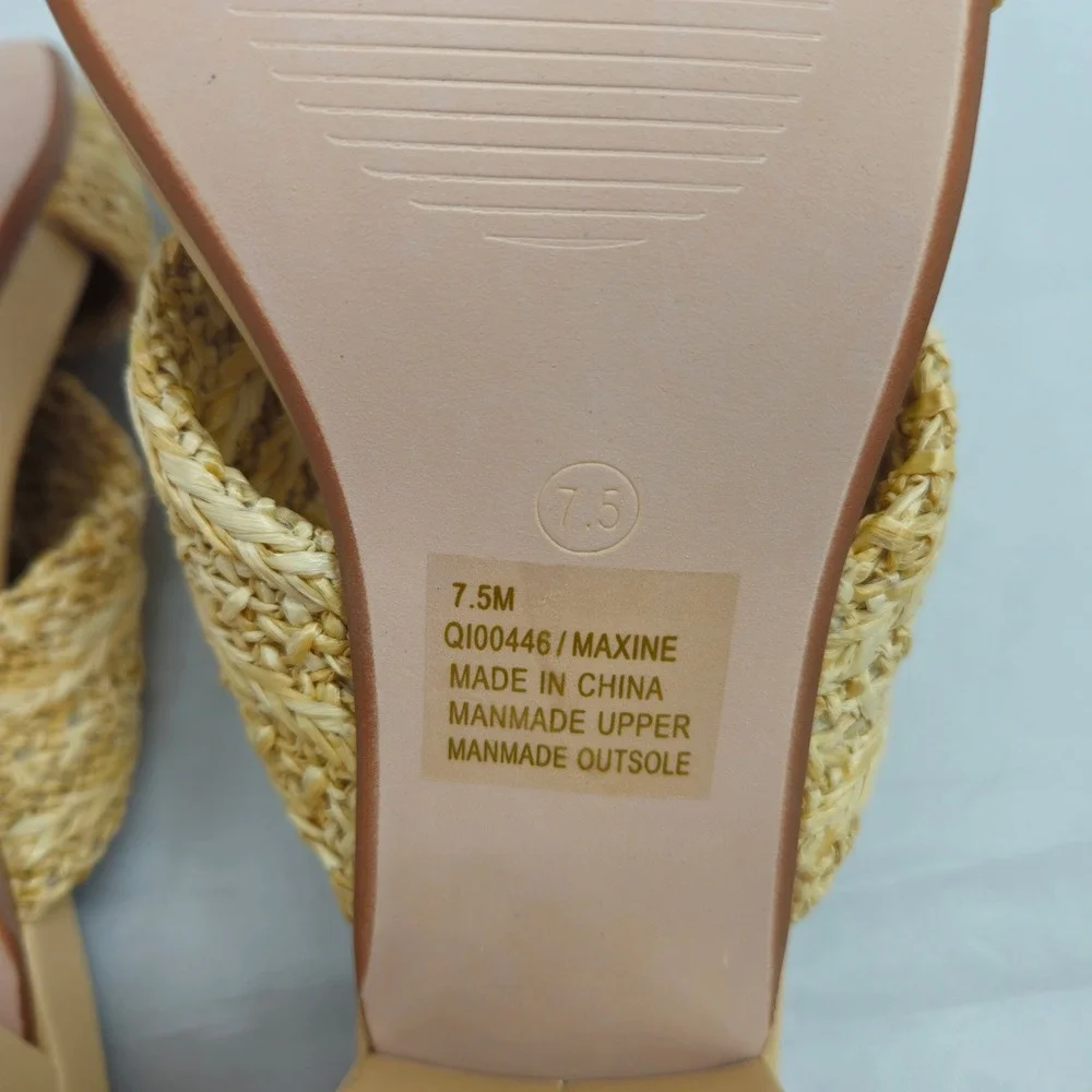 MIA Maxine Women Beige Raffia Woven Block Heel Square Toe Sandals Size 7.5